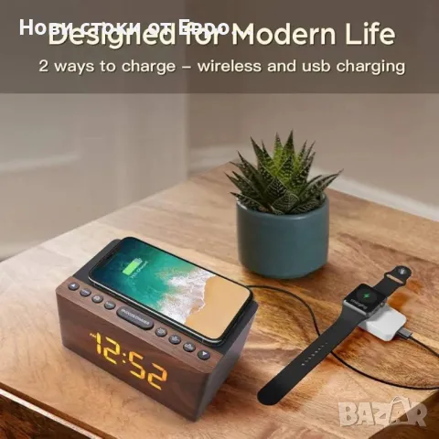 ANJANK FM радио Цифров LED будилник, Станция за бързо безжично зареждане за iPhone/Samsung Galaxy,, снимка 7 - Други - 49295916