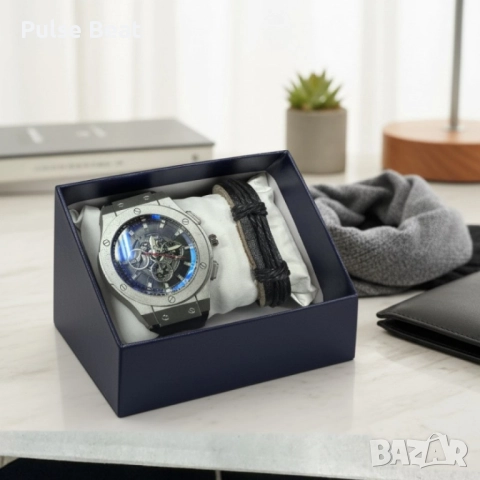 Стилен мъжки подарък – часовник и гривна в комплект, снимка 2 - Мъжки - 52046501