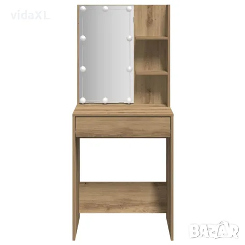 vidaXL Тоалетка с LED, дъб артизан, 60x40x140 см, снимка 6 - Тоалетки - 56148315