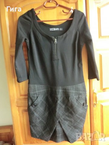 черна рокля с карирана пола, снимка 2 - Рокли - 37372536