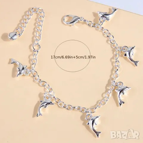 Сребърна гривна делфини, снимка 4 - Гривни - 48482994