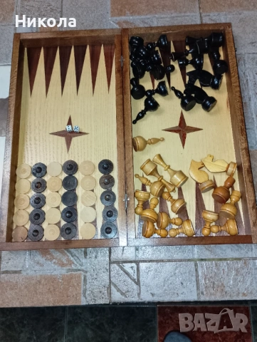 Шах-табла 34/34 с дървени фигури и  пулове, снимка 2 - Шах и табла - 41016677