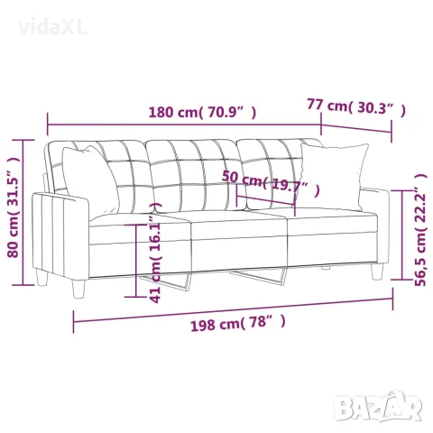 vidaXL 3-местен диван с възглавници, черен, 180 см, снимка 8 - Дивани и мека мебел - 56146710