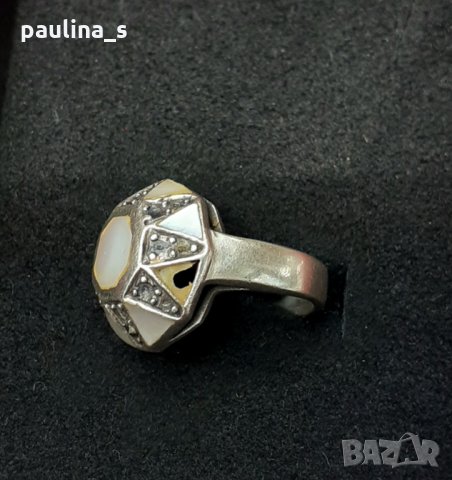 Стар руски пръстен със седеф - проба 925 и житен клас, снимка 3 - Пръстени - 29392511