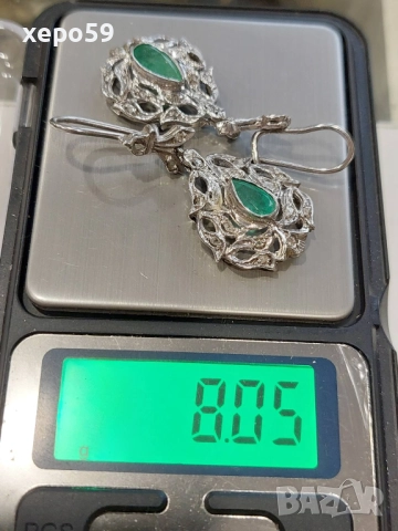 Стари дамски златни обеци с изумруд и диаманти., 1 650 лв, снимка 10 - Обеци - 52217598