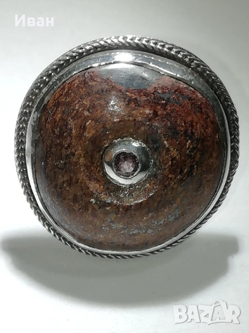 Сребърен пръстен със Сапфир и Слънчев камък , снимка 4 - Пръстени - 46999237