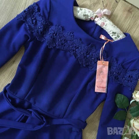 Разпродажба спешно! Нова рокля черна розова синя до коляното разкроена , снимка 4 - Рокли - 52840846