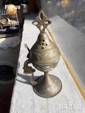 Настолно домашно кандило бронз емайл, снимка 3 - Антикварни и старинни предмети - 53333582