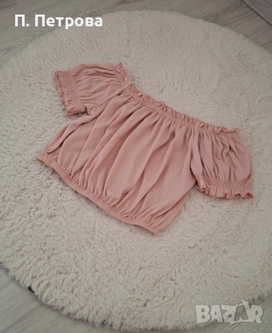 розова къса блузка с голи рамене H&M 