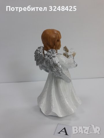 Бяло и сребристо -  Ангел изправен с гълъб - Модел А, снимка 6 - Статуетки - 37925726