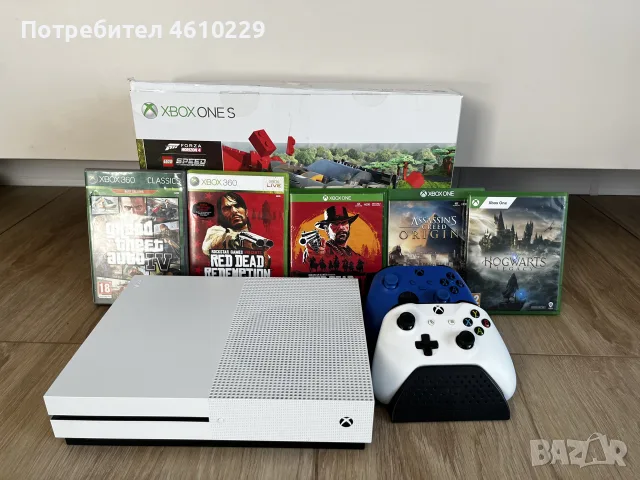 Xbox One S 1TB + 2 контролера + 5 игри + зарядна станция + кутия