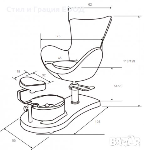 Стол за педикюр Crem 105 х 75 х 54/70 см, снимка 3 - Педикюр и маникюр - 29155019