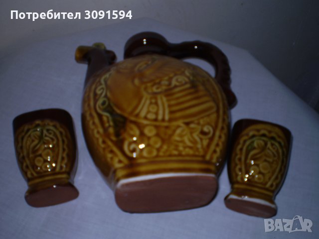 Българска керамика, комплект кана две чаши  за вино, снимка 8 - Други ценни предмети - 42589585