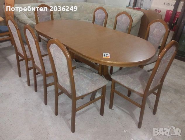 Комплект масивна разтегателна маса с 6 стола