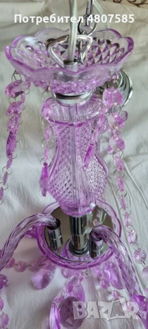 Продавам полилей, 3x40w, розово - лилав , снимка 4 - Лампи за таван - 54331201