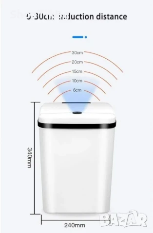 Кош за отпадъци със сензор за вдигане на капака, зарежда се с батерии, 15 литра, снимка 2 - Други стоки за дома - 48844292