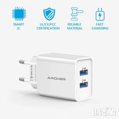 Amoner 24W, 2 x USB зарядно устройство, снимка 2 - Оригинални зарядни - 40249126