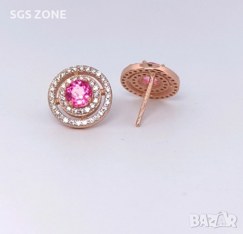 Сребърни обеци с позлатено с розов топаз, снимка 2 - Обеци - 52857049