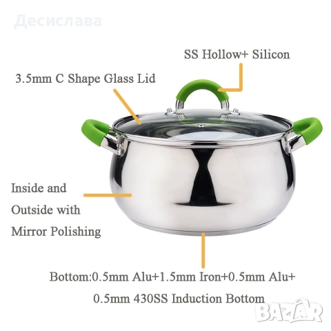 Комплект тенджери Swissgold Alana – 3 броя с капак от неръждаема стомана с 5-слойно капсулно дъно, снимка 3 - Съдове за готвене - 53053831