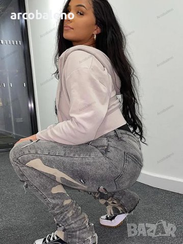 Дамски вталени дънки с цип и висока талия, снимка 6 - Дънки - 39771102