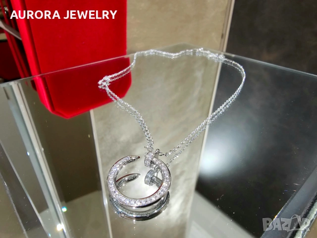 CARTIER Nail Juste un Clou Silver Paved Diamonds Дамско Колие Пирон, снимка 2 - Колиета, медальони, синджири - 53239105