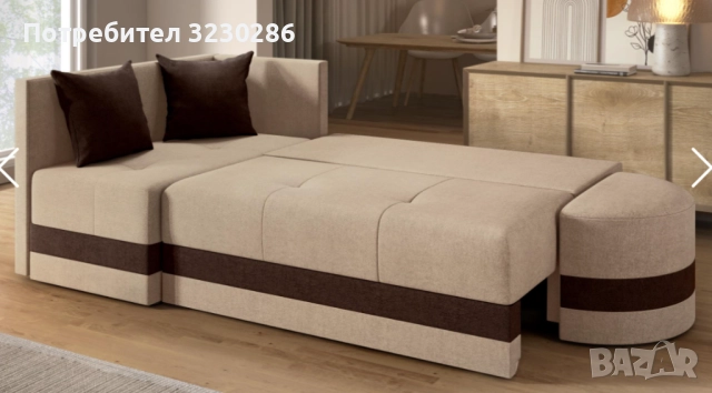 Разтегателен ъглов диван , бежов + кафяв, снимка 2 - Дивани и мека мебел - 52854137