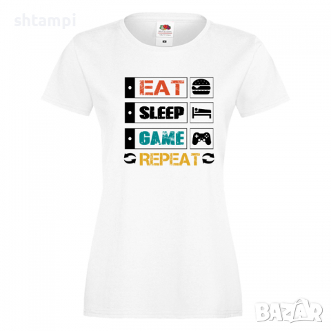 Дамска тениска Game 2,Eat,Sleep,GameRepeat,Ядене,Спане,Геймс