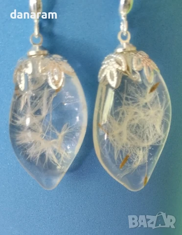 стилни обеци от епоксидна смола с вградени естествени цветя., снимка 4 - Обеци - 50964421