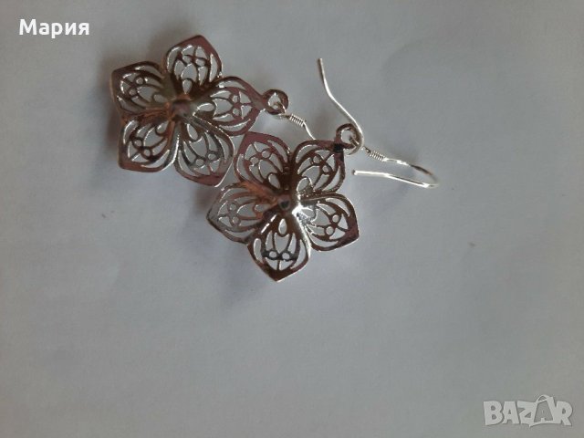 Сребърни обеци "Цветя", снимка 3 - Обеци - 29961174