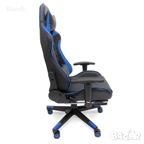 Геймърски стол за релакс с масаж и подложка за крака – син, снимка 2 - Столове - 53237765