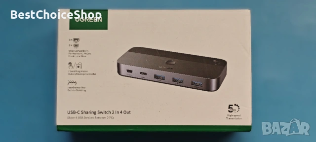 UGREEN USB 3.0 Switch 2PC Споделете USB-C и USB-A Устройства 2 в 4 Изхода + Контролер за РаботенПлот, снимка 6 - Кабели и адаптери - 54221061