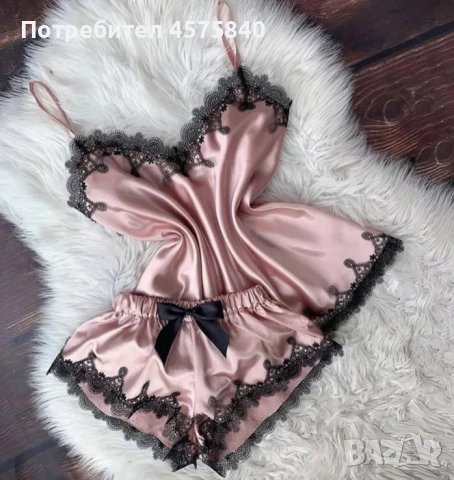 🌙 Дамска сатенена пижама – цвят пепел от рози, снимка 1