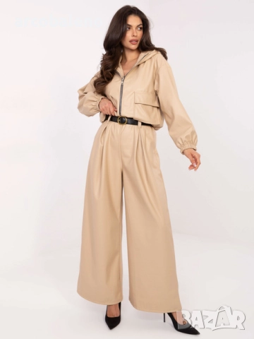 Дамски кожени панталони с плисета и колан, 5цвята , снимка 5 - Панталони - 52160814