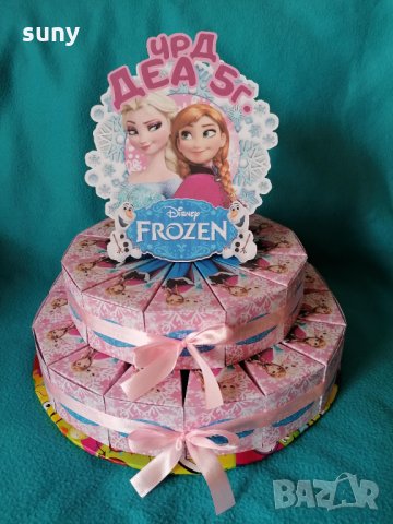 Картонена торта Frozen розова, снимка 1 - Други - 31527109