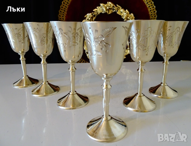 Бронзови чаши за ракия с разкошен бароков релеф. , снимка 6 - Антикварни и старинни предмети - 52228233