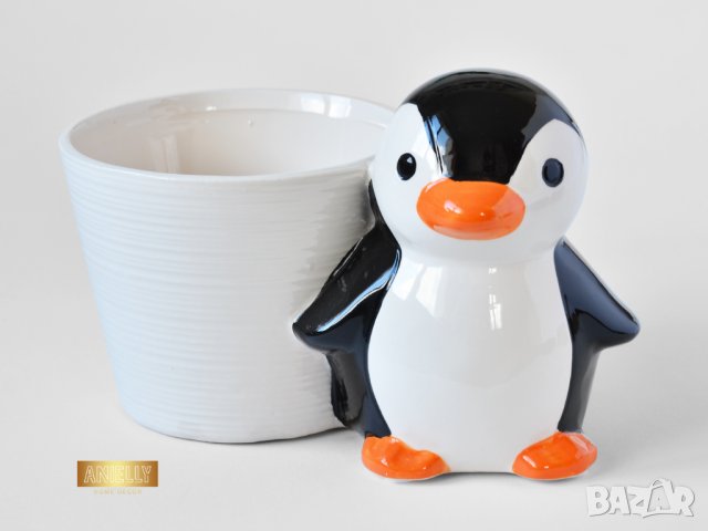 Керамична саксия с фигура на пингвин / Подарък за детска стая / Саксия с фигура на пингвин , снимка 2 - Декорация за дома - 40513327