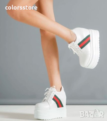 Кецове на платформа - бяло, червено и зелено - SJN56