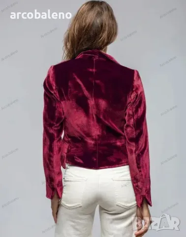 Дамски кадифен ретро блейзър (сако) с едно копче с V-образно деколте, 4цвята , снимка 14 - Сака - 48134999