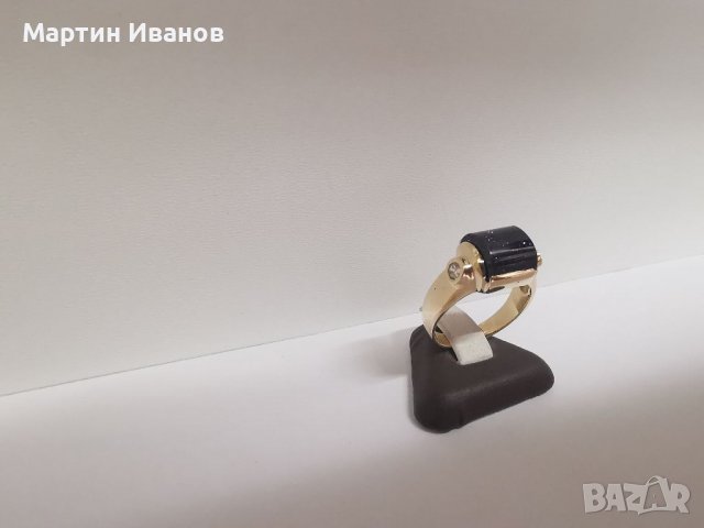 Златен пръстен с авантюрин и циркони , снимка 2 - Пръстени - 38997813