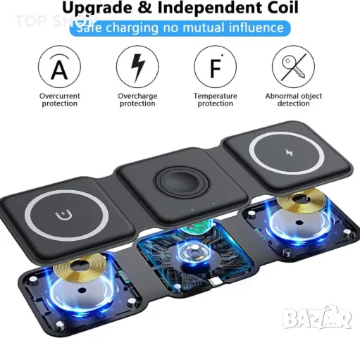 Магнитна сгъваема безжична зарядна станция за iPhone 3 в 1, снимка 7 - Безжични зарядни - 49160935