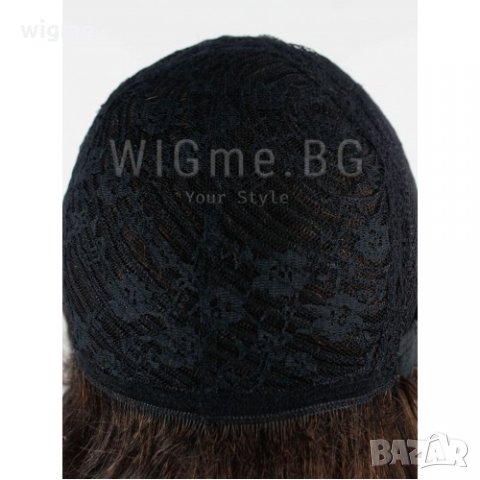 Къса тъмнокестенява перука от естествен косъм с бретон Вики, снимка 7 - Аксесоари за коса - 34515315