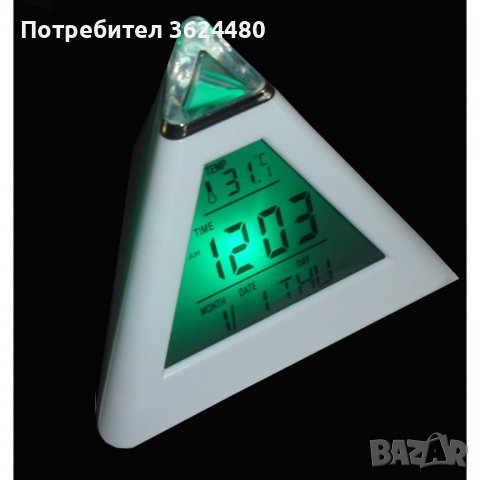 Светещ в 7 цвята led часовник пирамида, снимка 1 - Други - 39932058