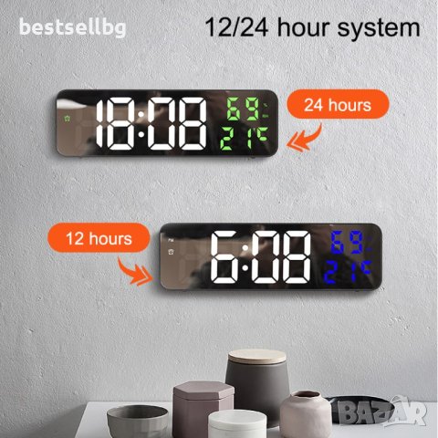 Постоянно светещ електронен настолен часовник на ток с голям дисплей, снимка 7 - Други - 42191011