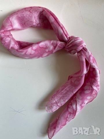 Розов, копринен шал/ розова кърпа за глава, снимка 7 - Шалове - 39858645