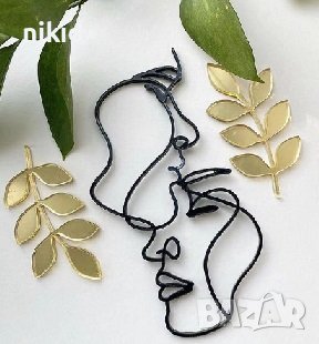 Мъж жена лица Абстракт златист черен контур топер украса декор торта, снимка 2 - Други - 38234426