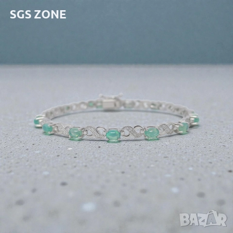 Ръчно изработена сребърна гривна със зелен опал и символ за безкрайност, снимка 2 - Гривни - 52604705