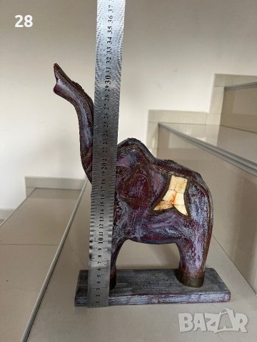 Дървена статуетка слон със седеф и месинг, снимка 3 - Статуетки - 42690717