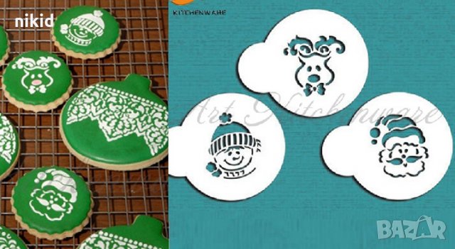 3бр Коледни кръгли Снежен Човек Елен ядо Коледа стенсил шаблон спрей за бисквитки чаша украса декор 