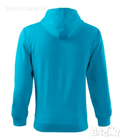 Нов мъжки суичър с ЦИП и качулка в тюркоазено син цвят, снимка 3 - Суичъри - 47968342
