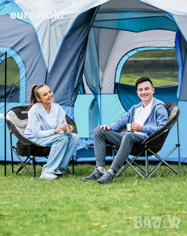 KingCamp Moon Chair, сгъваем къмпинг стол, здрав, подплатен с поставка за чаши. Сиво-черно , снимка 3 - Къмпинг мебели - 52632729